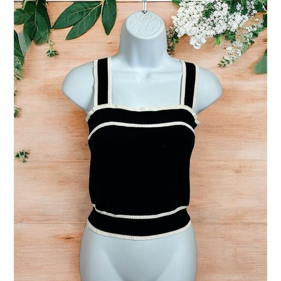 Sweater Tank Top Sz Small Black White Sleeveless Blouse Ribbed Sweater - Picture 2 of 7